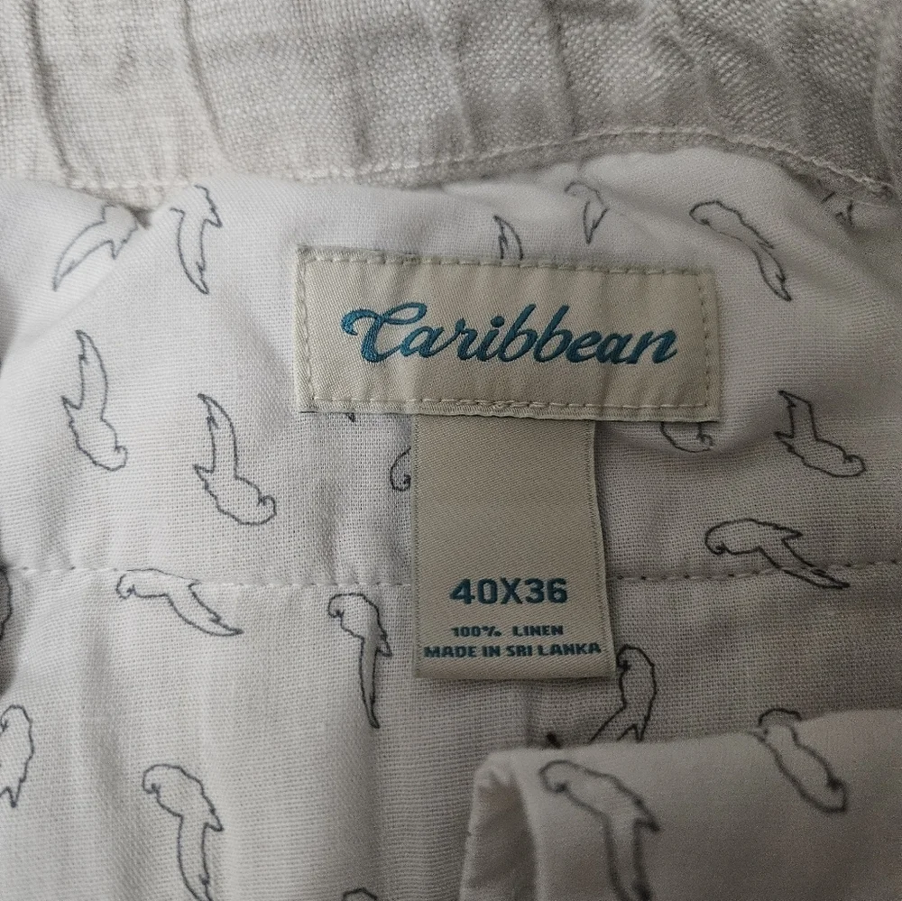 Carribean 100% Linen Nautical Fishing Cream Mens Cargo Pants Size 40×36!